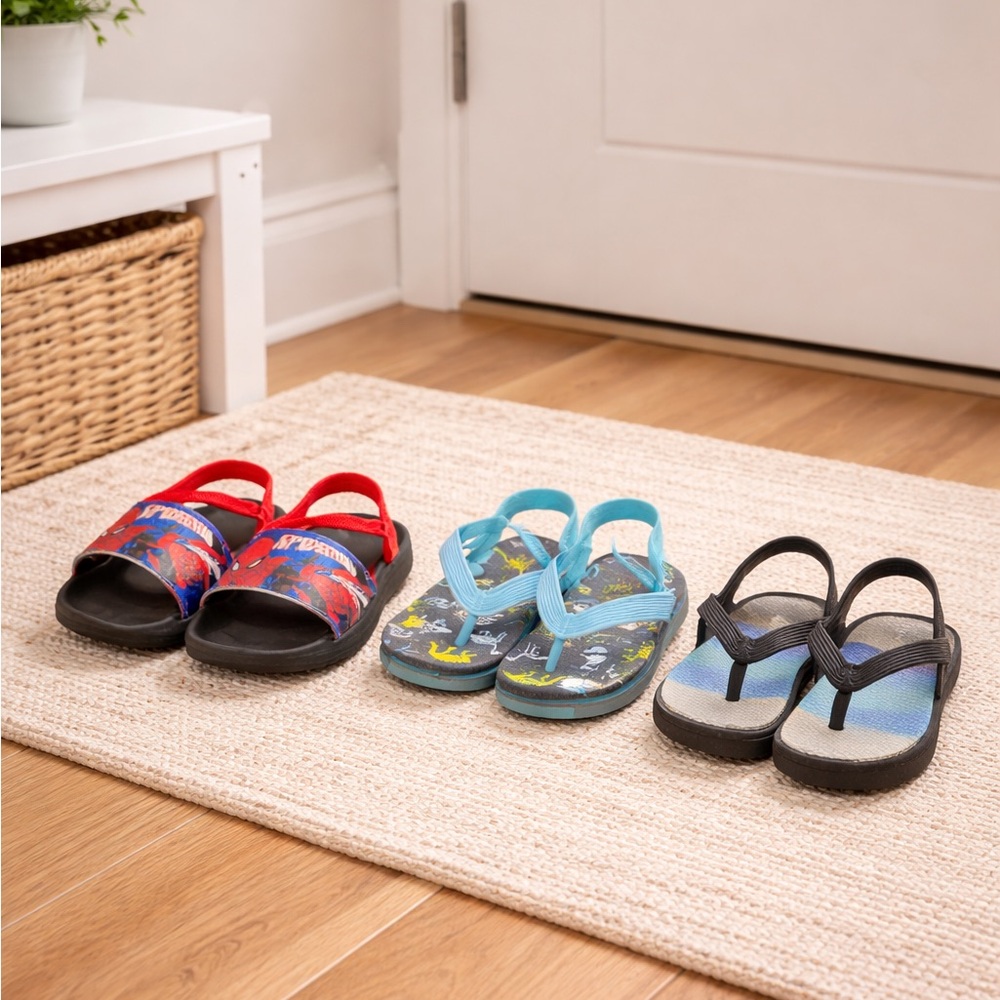 Toddler Boys Sandal Bundle Size 8 Spider Man Dinosaur Summer Shoes Lot